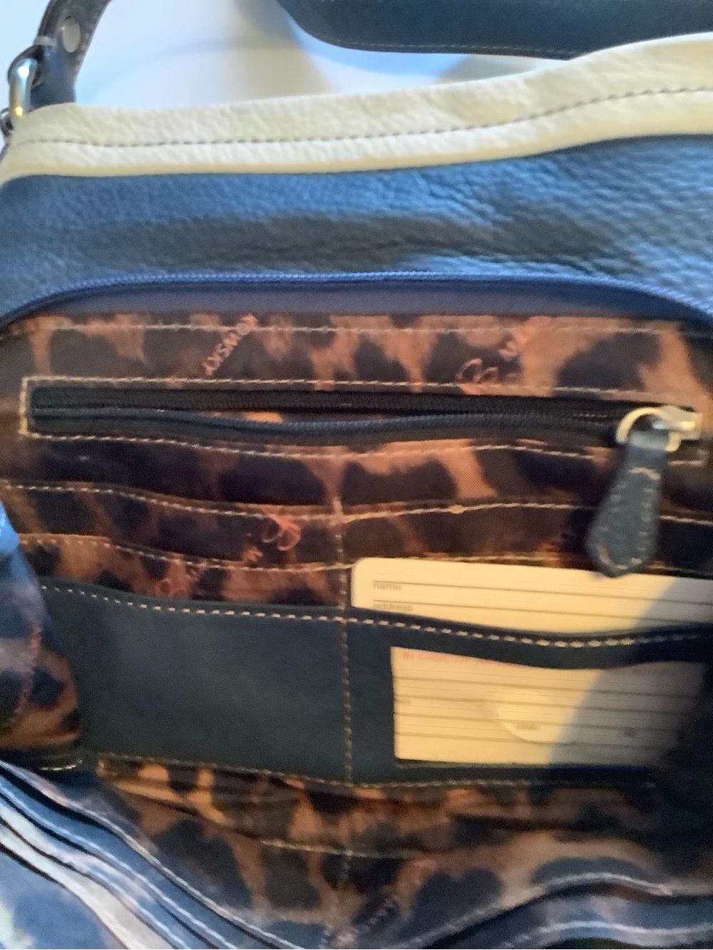 b. makowsky Blue and Cream Leather Shoulder Bag with Decorative Chain Buckle - Picture 5 of 10